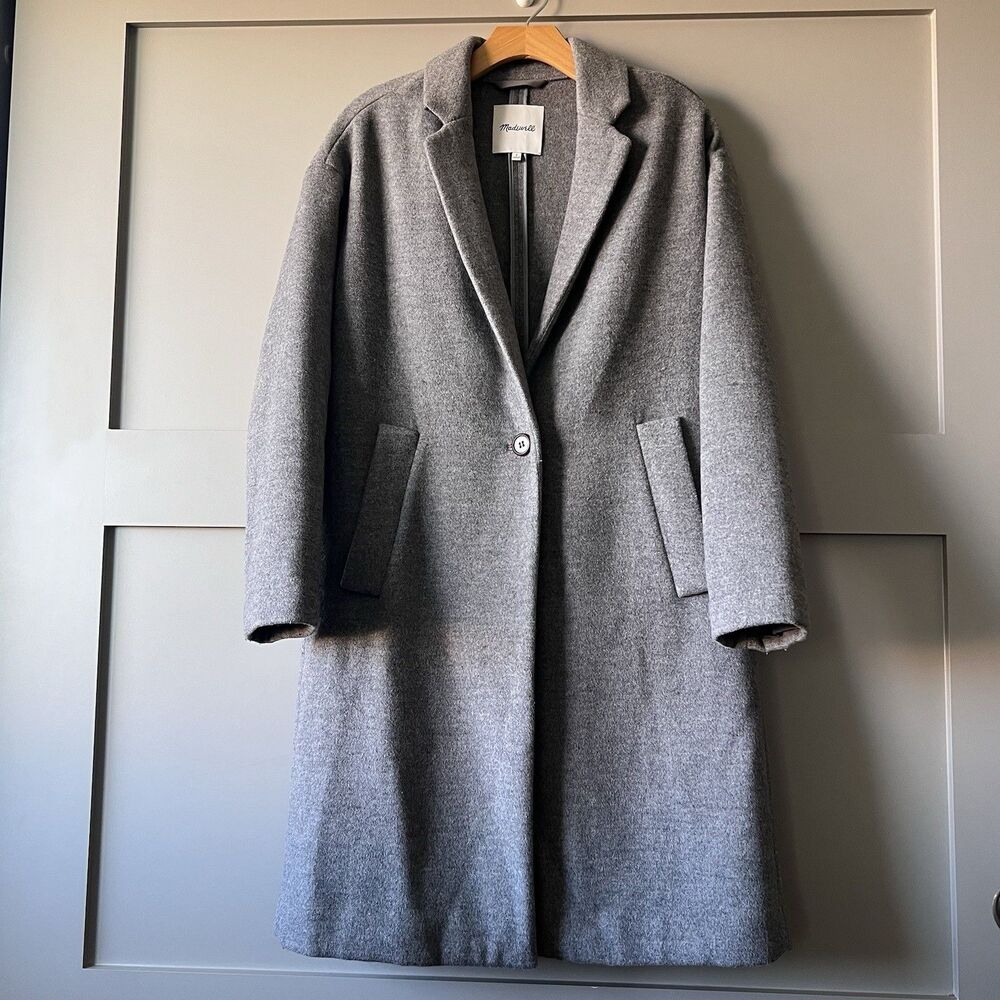 Madewell Elmcourt Blanket Long Coat Women Small Gray Wool Button Preppy Academia